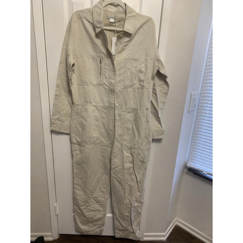 NWT Outerknown Station Jumpsuit Linen Cotton Utility Coverall White Large